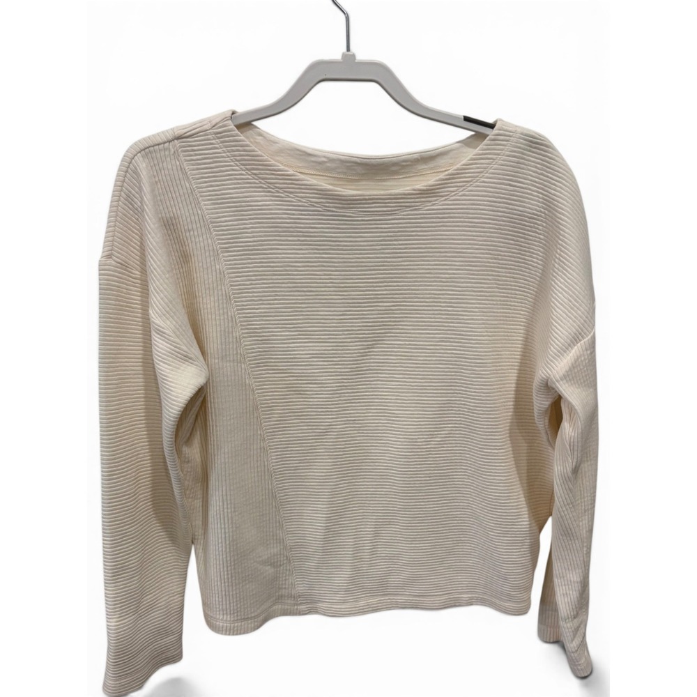 Maeve Anthropologie Ivory Mixed Rib Knit‎ Long Sleeve Boat Neck Top Small boxy